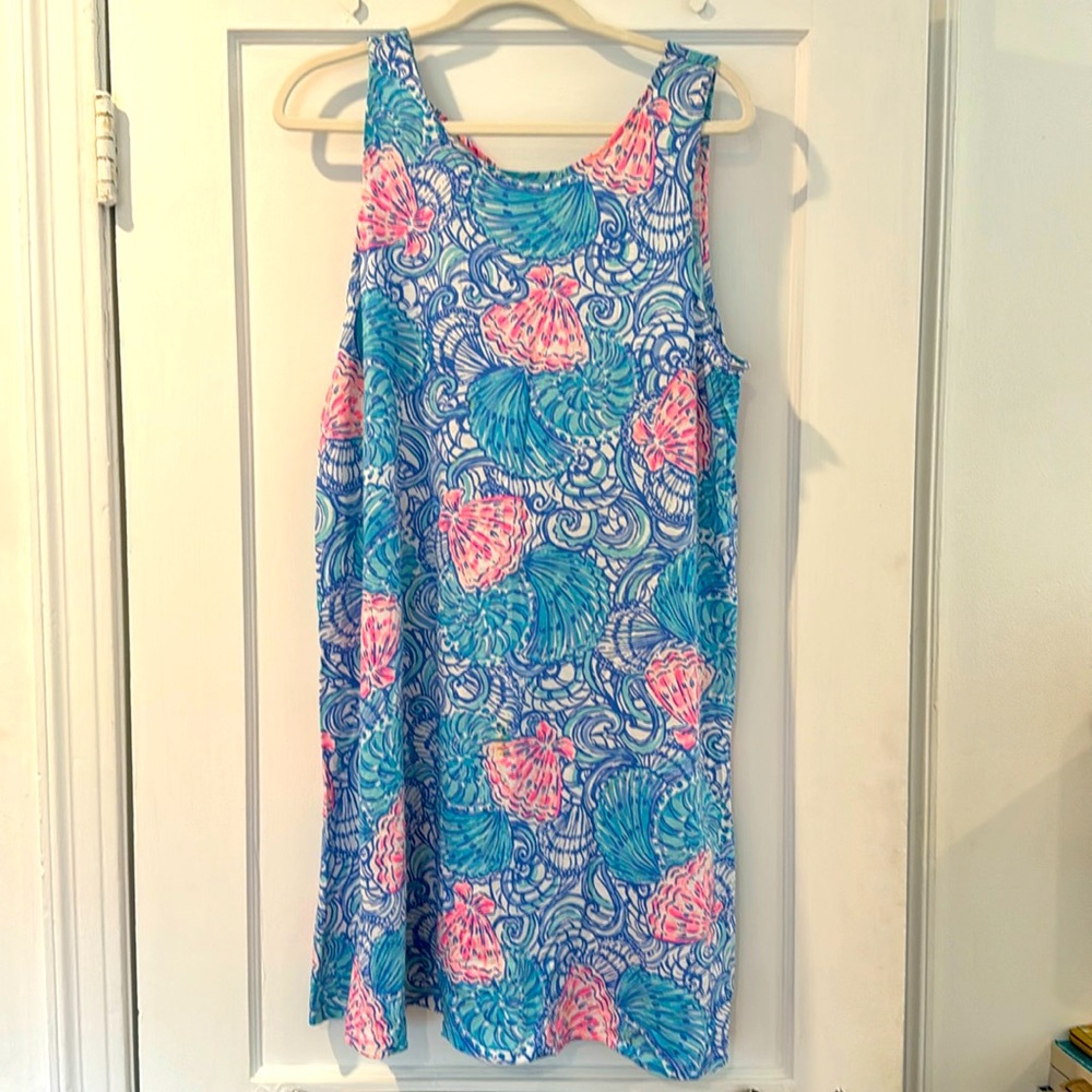 Lilly Pulitzer Kristen Swing Dress Blue Haven Raising Shell Sz XL
